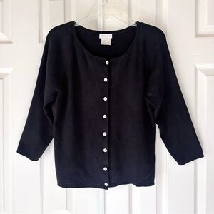 Vintage Pierre Cardin Knit Sweater Women’s Size M Black Mother of Pearl Buttons